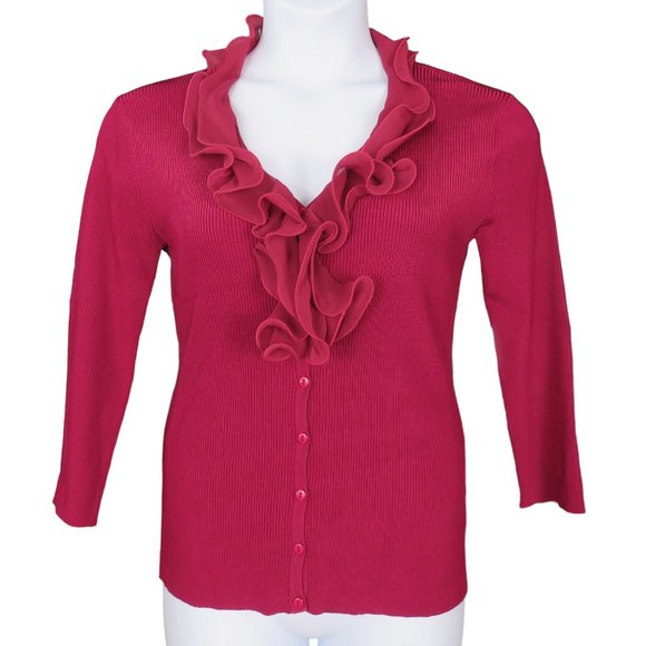 Adrienne Vittadini Sweaters - Adrienne Vittadini Magenta Pink Ribbed Ruffle Collar Sweater Size L NWOT
